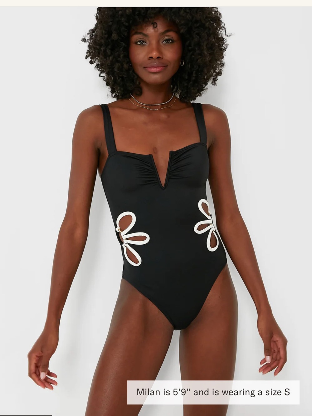 Tuckernuck FOLLOW SUIT Black Ivory Flora One Piece Swimsuit V wire front L NEW